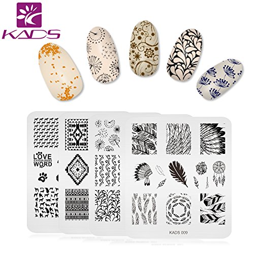 KADS 4 Stück Maniküre Stempelschablonen Nail Art Plates Stamping Nagel Bildstempel Schablone Metallplatten Nagel Tattoo – Bild 5