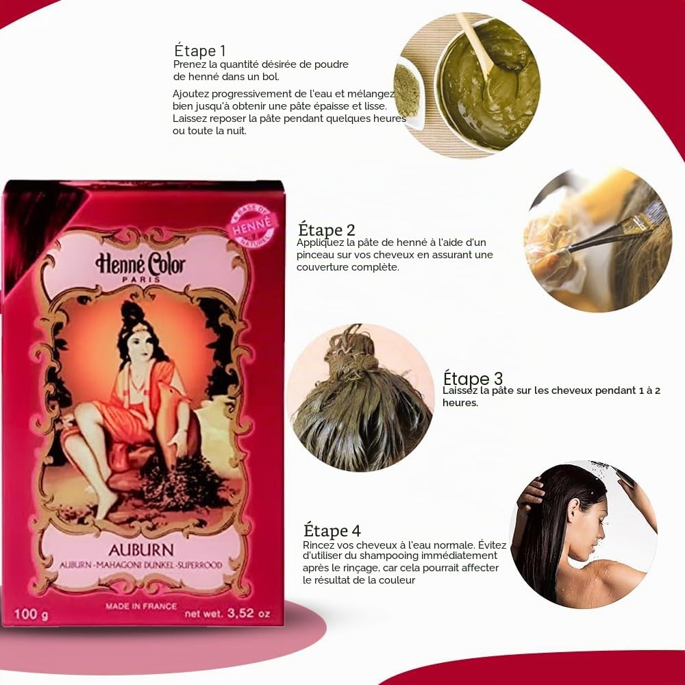 Lot de 3 colorations pour cheveux au henné, en poudre - Auburn - 100 g