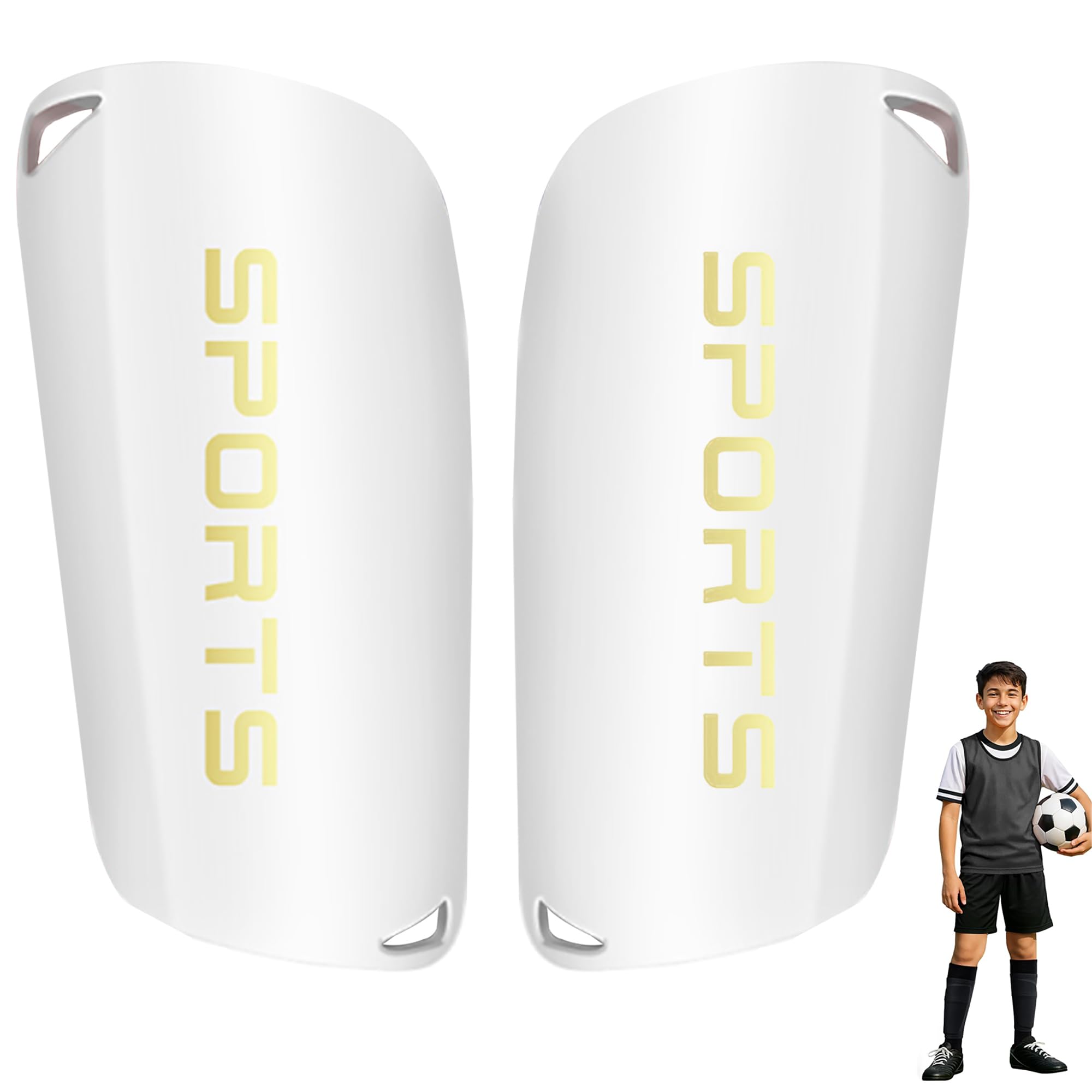 Shin Pads, 2pcs Football Shin pads for Adult Men & Women, Protective Guards for Soccer Football Hockey (White)