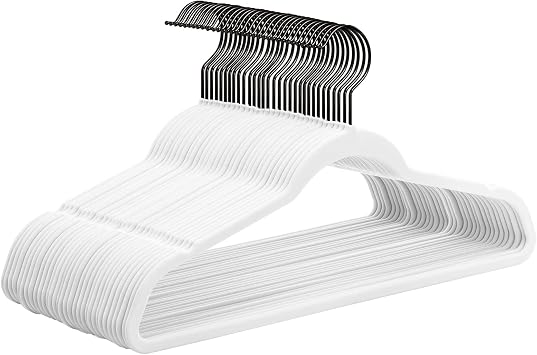 Premium White Velvet Hangers - Black Swivel Hooks -Non Slip Sturdy Suit Hangers- Felt Hangers-Space Saving Clothes Hangers 50 Pack for Skirts CoatsWhite/Black, 50 Pack