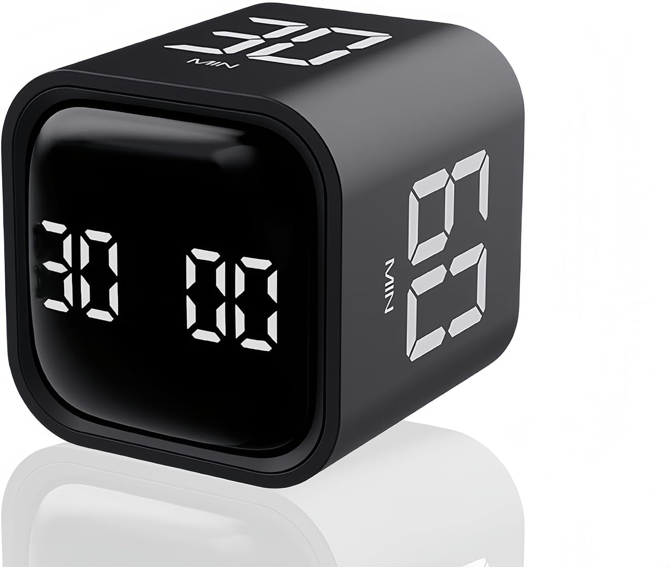 Digital Cube Pomodoro Timer Desk Rechargeable Productivity Timer 5/10/30/60min & Custom Countdown, Vibration & Adjustable Sound Alarm,for Task Work Kitchen ADHD Kids Studying (Black)