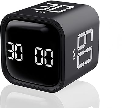 Digital Cube Pomodoro Timer Desk Rechargeable Productivity Timer 5/10/30/60min & Custom Countdown, Vibration & Adjustable Sound Alarm,for Task Work Kitchen ADHD Kids Studying Black