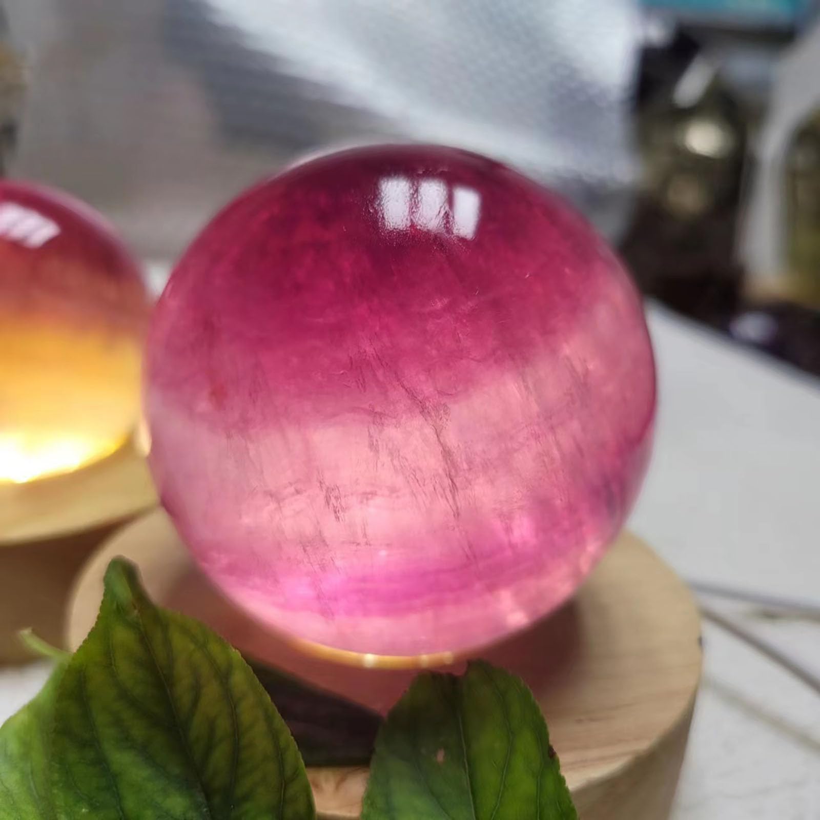 AUOQKQUT Rainbow Fluorite Sphere for Display,Quartz Crystal Ball Polished Stone Feng Shui Crystal Decoration for Home & Office Ornament,60~65mm