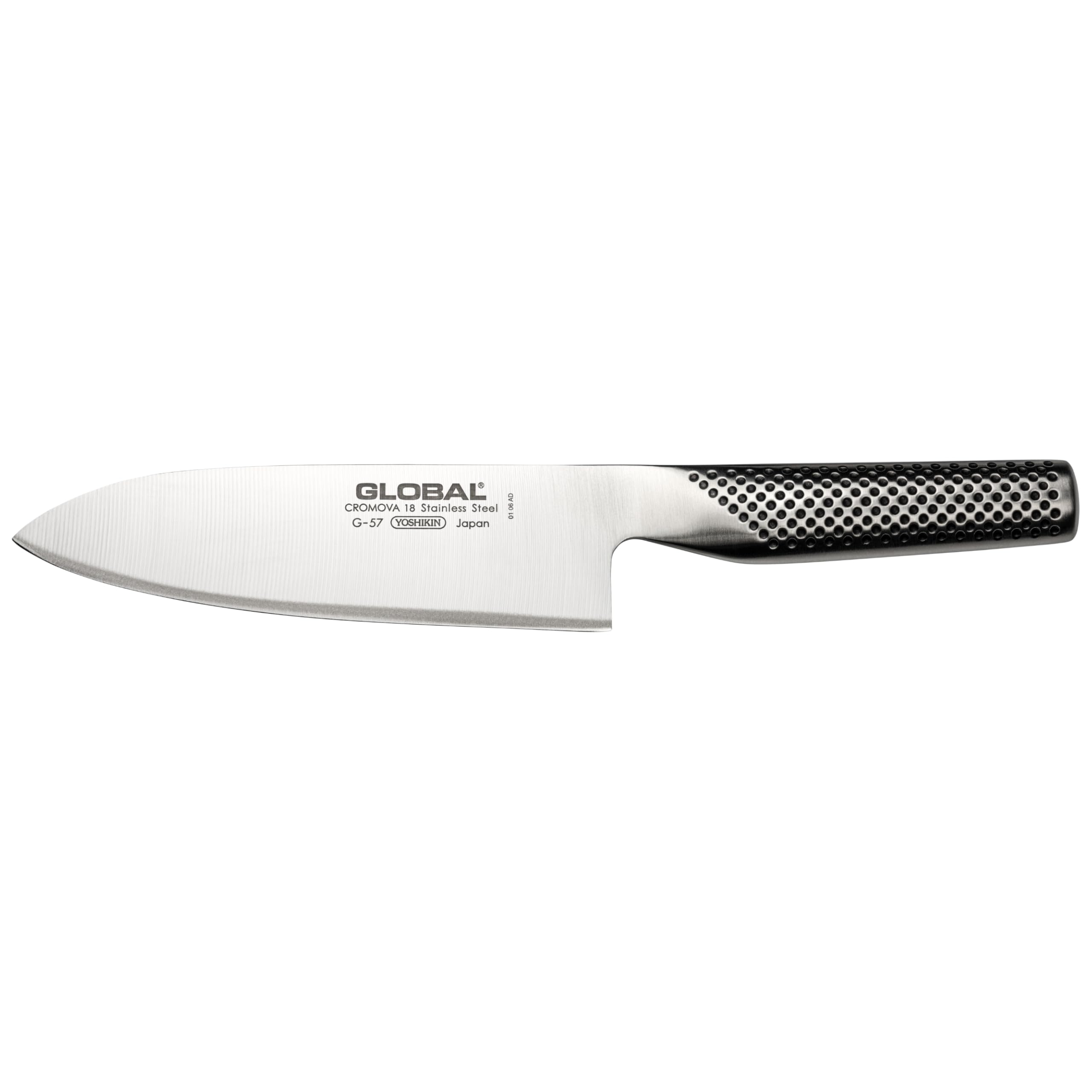 Global Cook's Knife, 16 cm. Stainless Steel. Ergonomic Dimpled handles ensures safe grip. Perfectly Balanced. Handcrafted in Japan