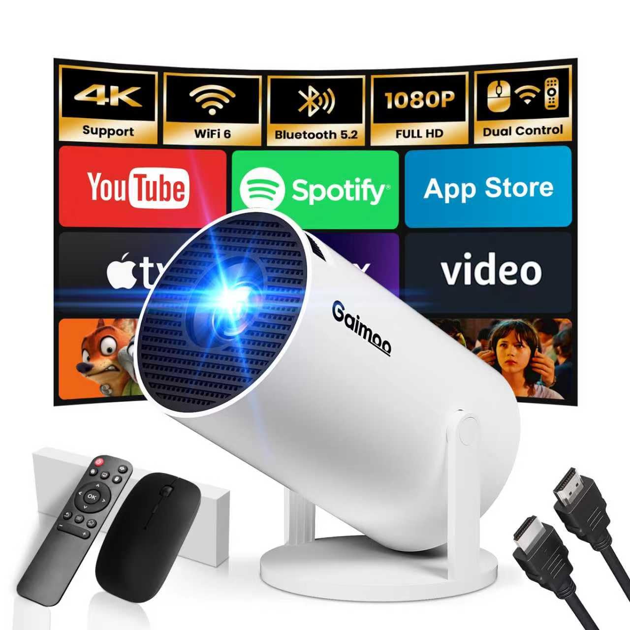 Mini Beamer 4K - YDH-HY300 Projector Met WiFi 6 | 94 Inch | 500 Lumen Draagbaar Compact Draadloze En Bedrade Verbinding Geschikt Voor Thuisbioscoop Cadeau