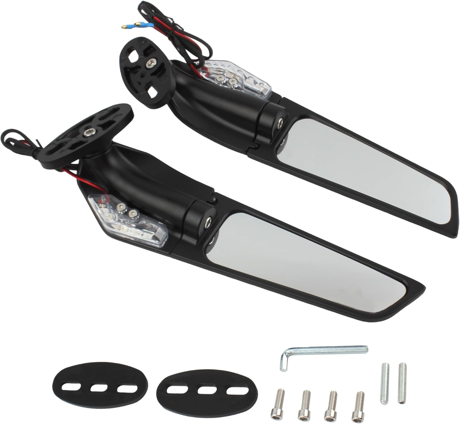PowerMotor Universal Superbike Rear View,Motorcycle Wind Wing Rearview Mirror with Turn Signal Light Replacement for CBR 300R 500R 650R 1000R GSX 600 750 Ninja 300 400 650 ZX-6 ZX-10 R6