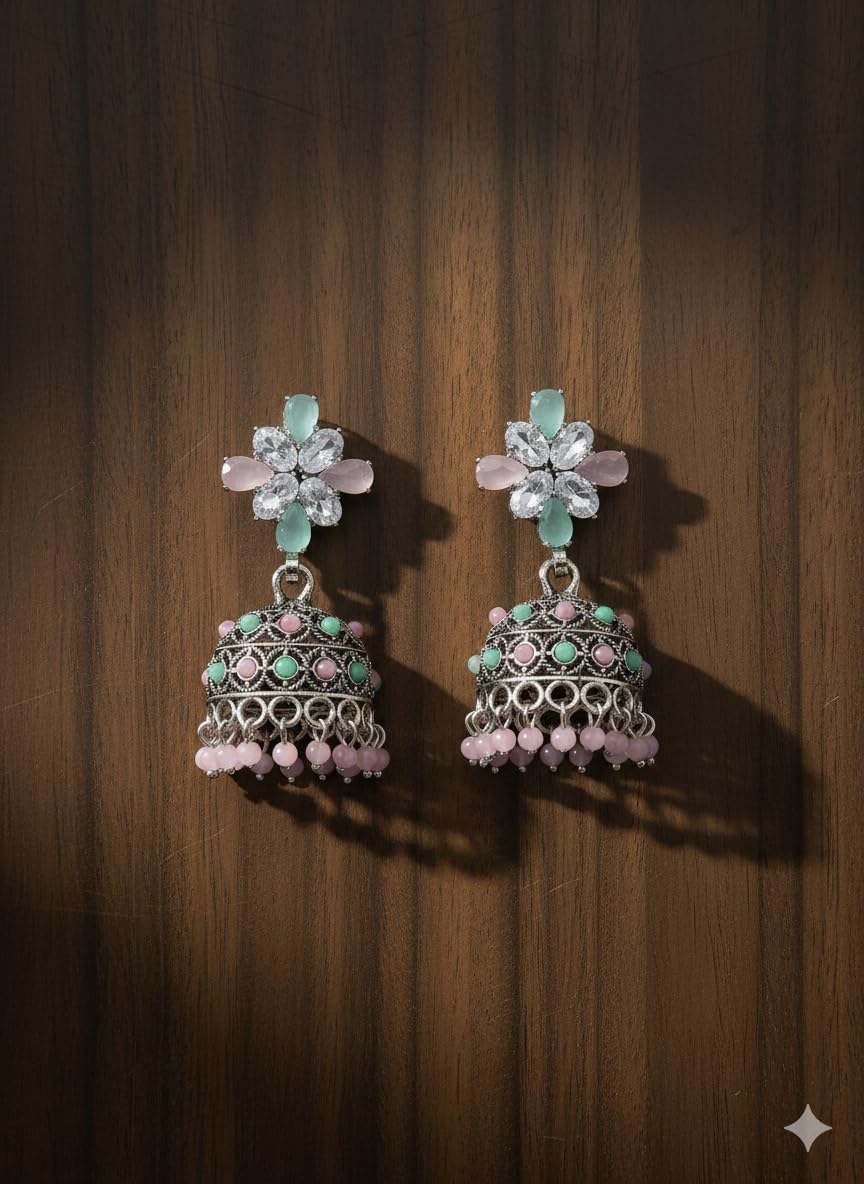 Women Floral Jhumka Earrings with Pastel Beads | Traditional Drop Earrings for Festive, Party & Wedding Wear - Image 5
