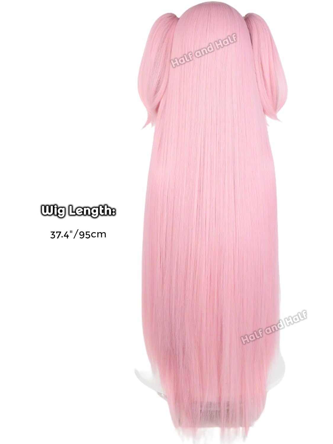 Half and Half Mado-ka Cosplay Wig 37.4'' Long Pink Anime Ponytail Wig with Bangs Dark Pink Twin Tails Pigtails Wigs for Women Halloween Party Costumes - Image 8