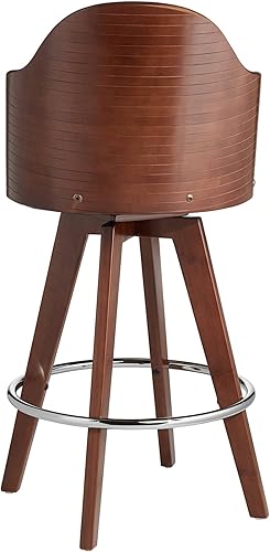 Miniatura 10 de Studio 55D Darnton - Taburete giratorio de madera de nogal oscuro, color marrón, 26 12 pulgadas de alto, mediados de siglo, moderno, de piel