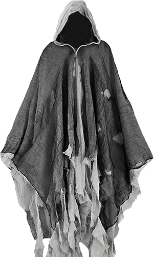 IRONCAS Capa de terror de Halloween, medieval con capucha, accesorios de disfraz de la parca, para fiesta temática de máscaras, cosplay, accesorios