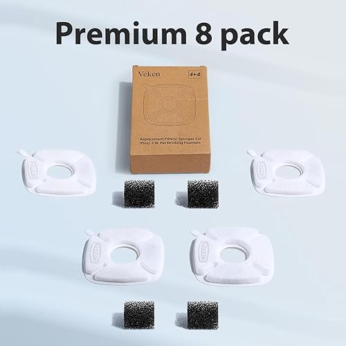 Miniatura 21 de Veken Filtros de fuente de agua para gatos, paquete de 8 filtros de repuesto y 8 esponjas de repuesto para dispensador automático de agua