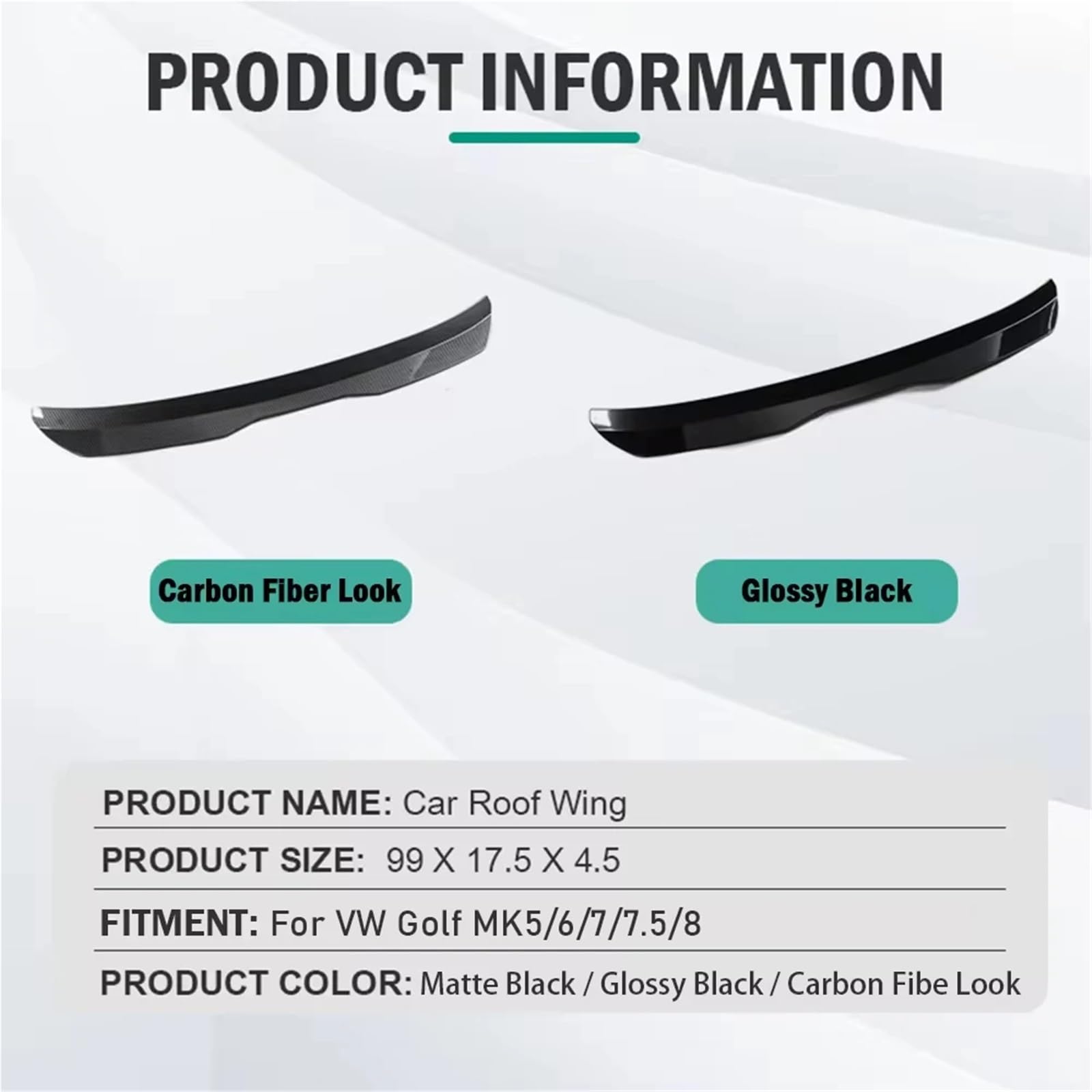 spoiler samochód warga ochronna Pasuje do VW Pasuje do Golfa MK5 MK6 MK7 MK7.5 MK8 Pasuje do GTI Hatchback Tylna klapa bagażnika Spoiler dachowy Skrzydło(Glossy Black)