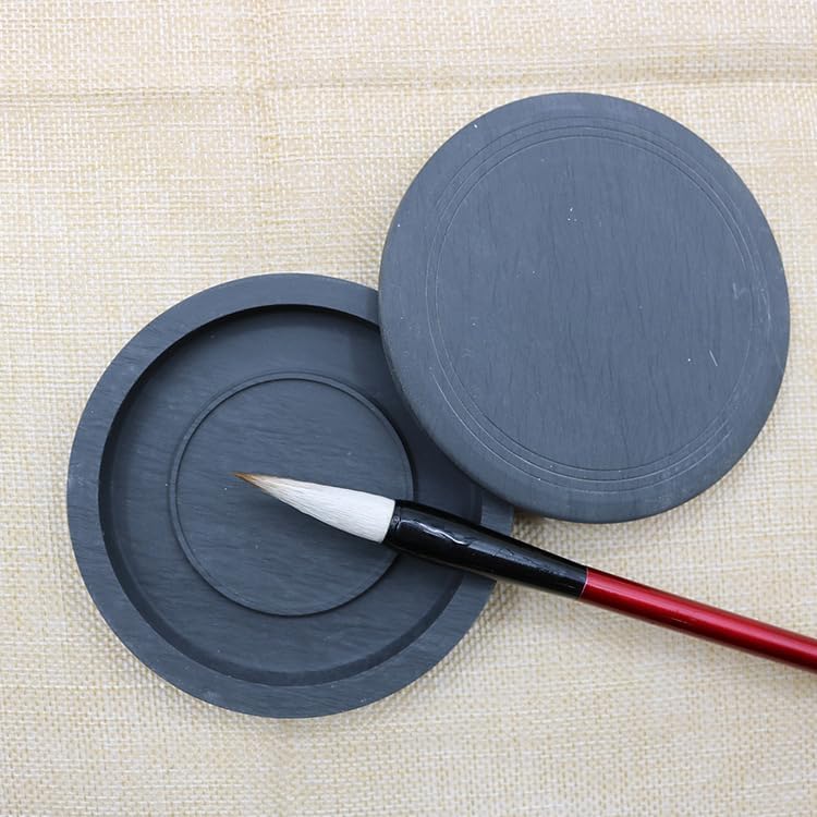 QinXingBaiHuoDian Chinese Copying Crafts Calligraphy practice art Supplies 学生带盖砚台4寸5寸6寸墨海砚台 圆形 墨池书法培训班（1Pcs 6寸墨海