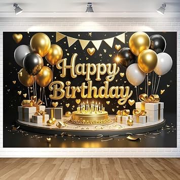 Luxurious Black Gold Happy Birthday Backdrop Banner Black Gold Photography Background for Home Outdoor Birthday Party Decoration Supplies 70.8 x 47.2 Inch