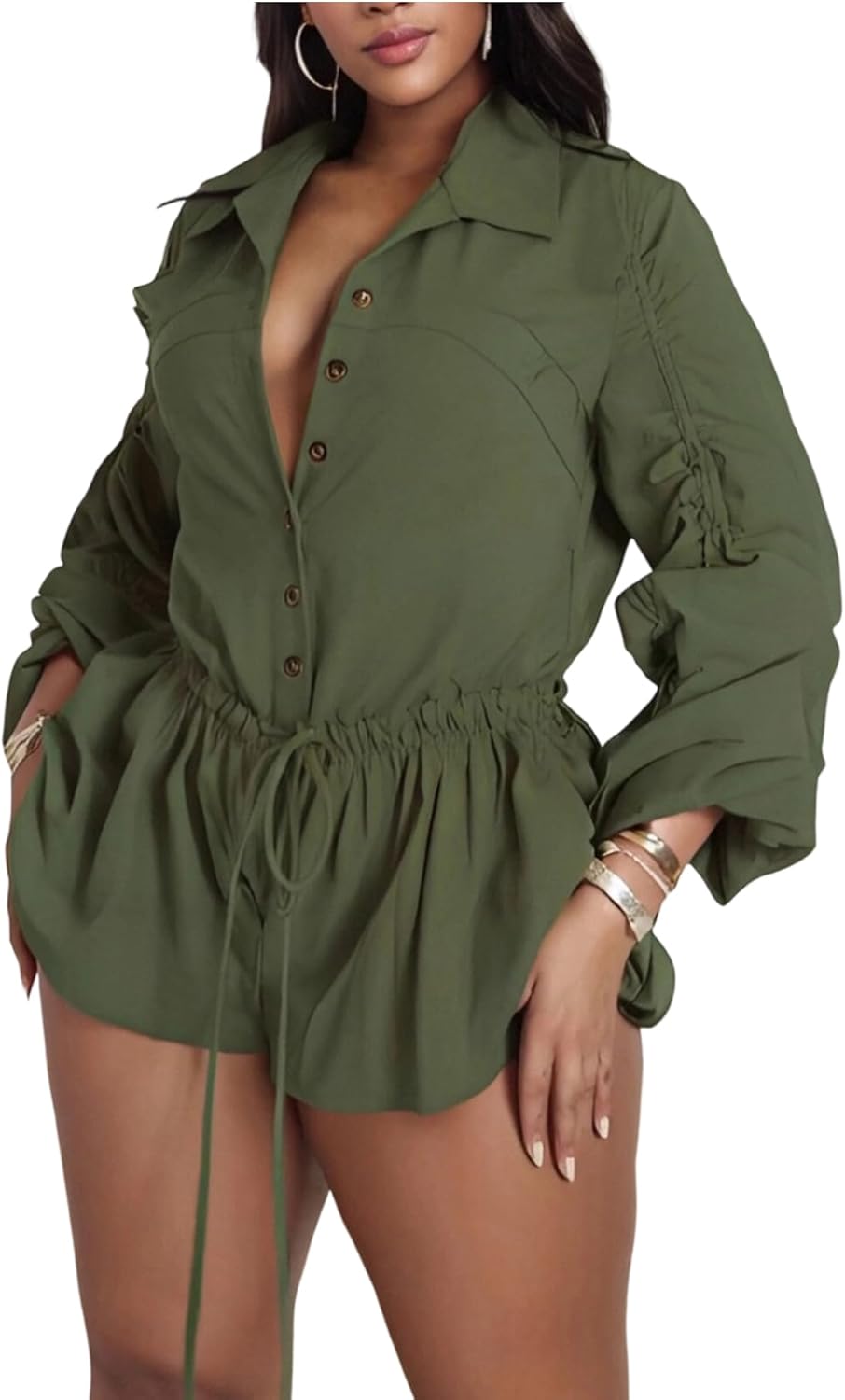 NRTHYE Women Summer Ruched Drawstring Rompers Casual Bodycon One Piece short Jumpsuits Overalls Cargo Shorts Outfits