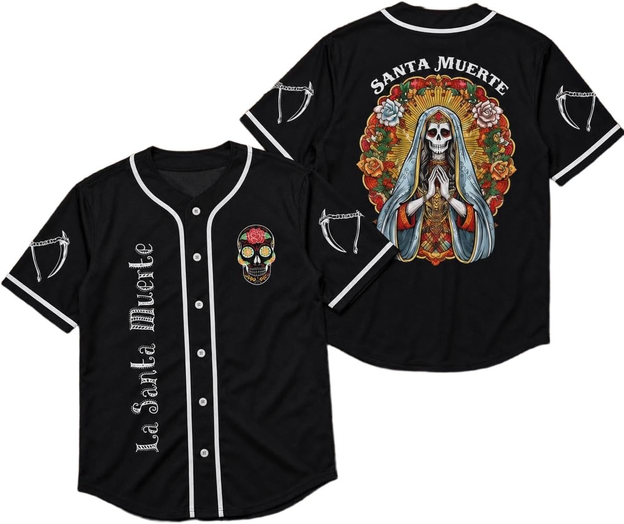 Santa Muerte Shirt, Mexican Day of the Dead Baseball Jersey for Men Women
