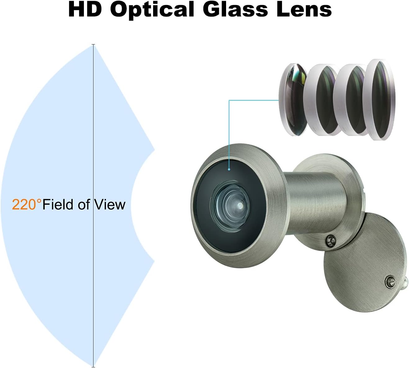 TOGU TG-3016-YG-SN Solid Brass UL Listed 220-degree Door Viewer with Heavy Duty Privacy Cover for 1-3/8" to 2-1/6" Doors, Brushed Nickel Finish