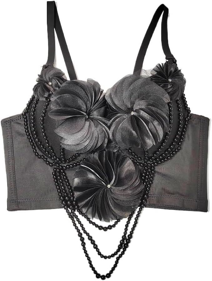 Sweet and Cute Outerwear Short 3D Flower Beaded Sling and Chest Beauty Back Solid Color Body Shaping Tube Top