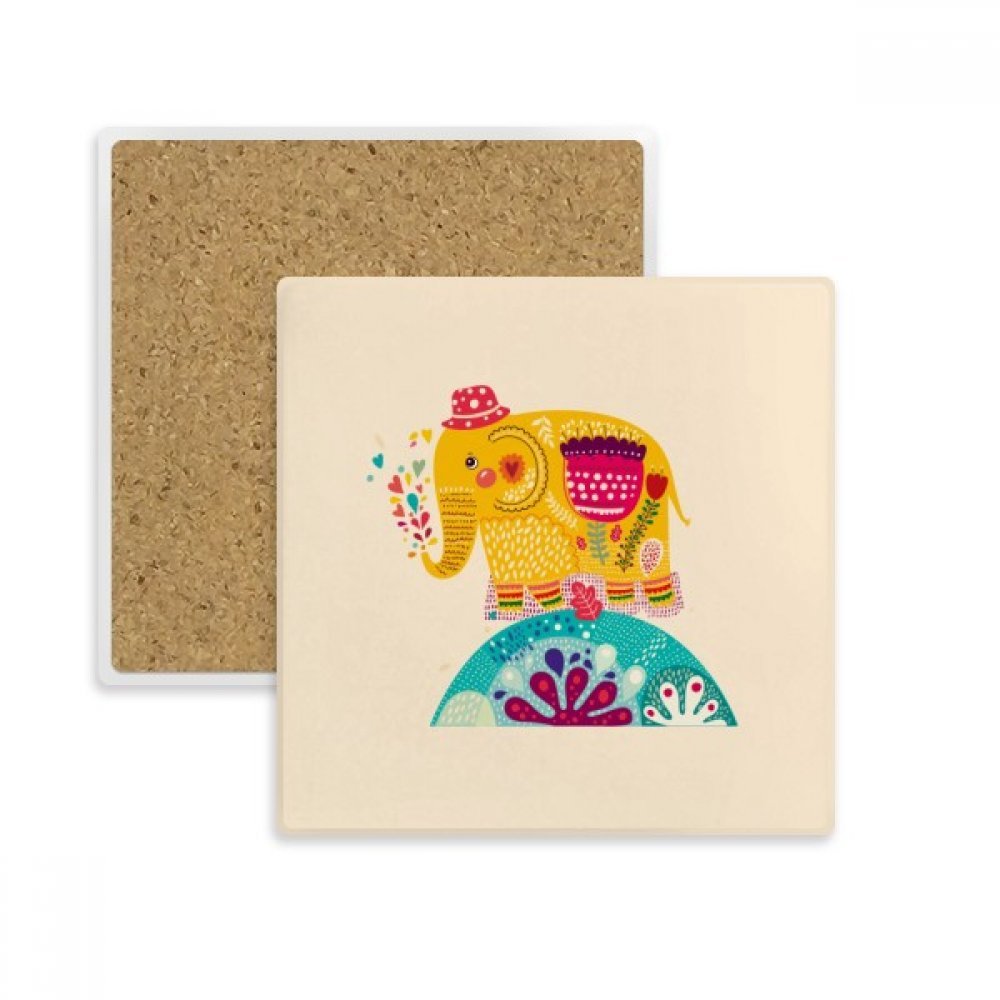 Tasse colorée place coaster avec motif éléphant rose en pierre absorbante de boisson