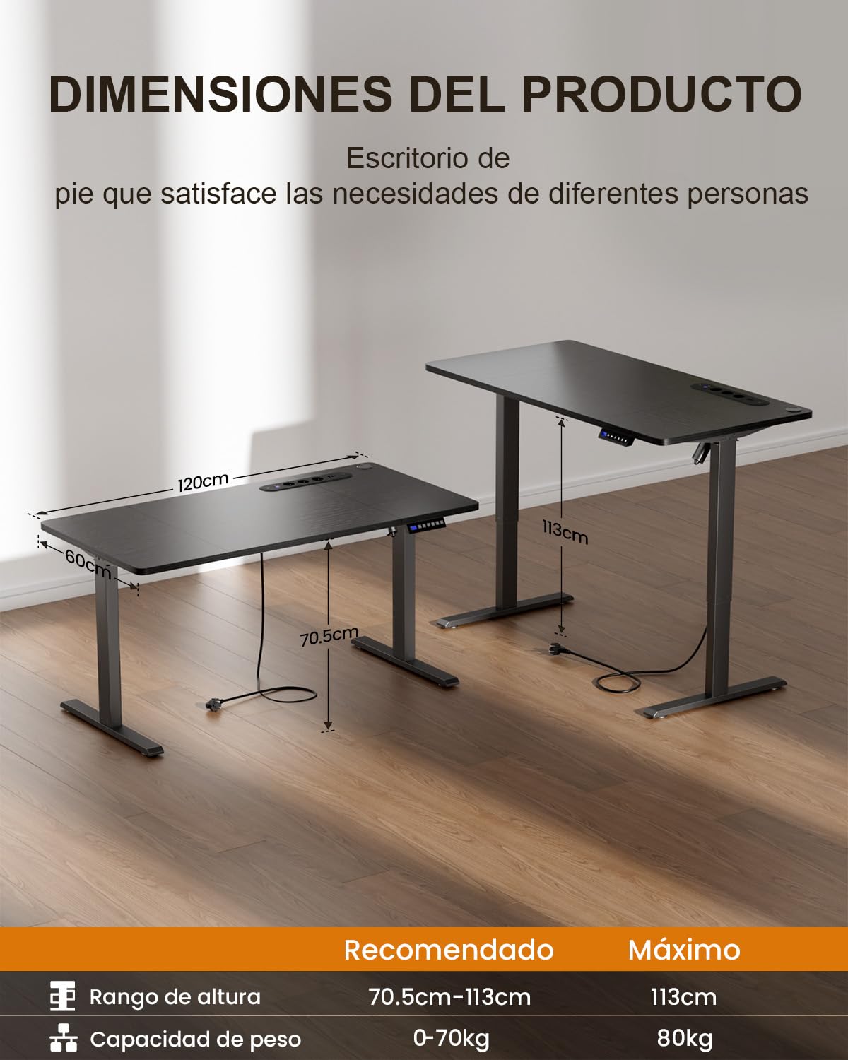 HLFURNIEU Escritorio Elevable Electrico 120 x 60 cm, Mesa Escritorio Elevable con Enchufes & Puertos USB, Mesa Regulable en Altura con 3 Control de Memoria, Standing Desk Negro