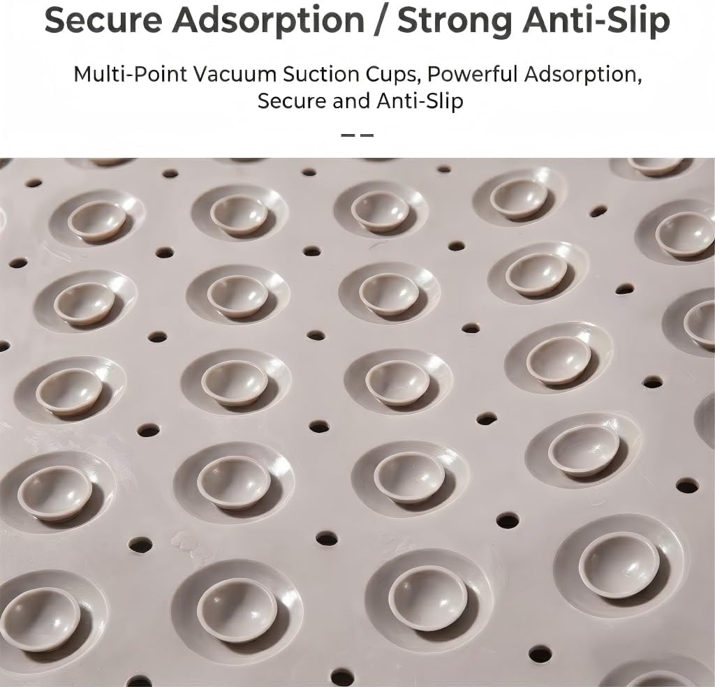 Shower Mat, Non-Slip Shower Mats with Suction Cups and Drain Holes, Bathroom Bathtub Mats Machine Washable