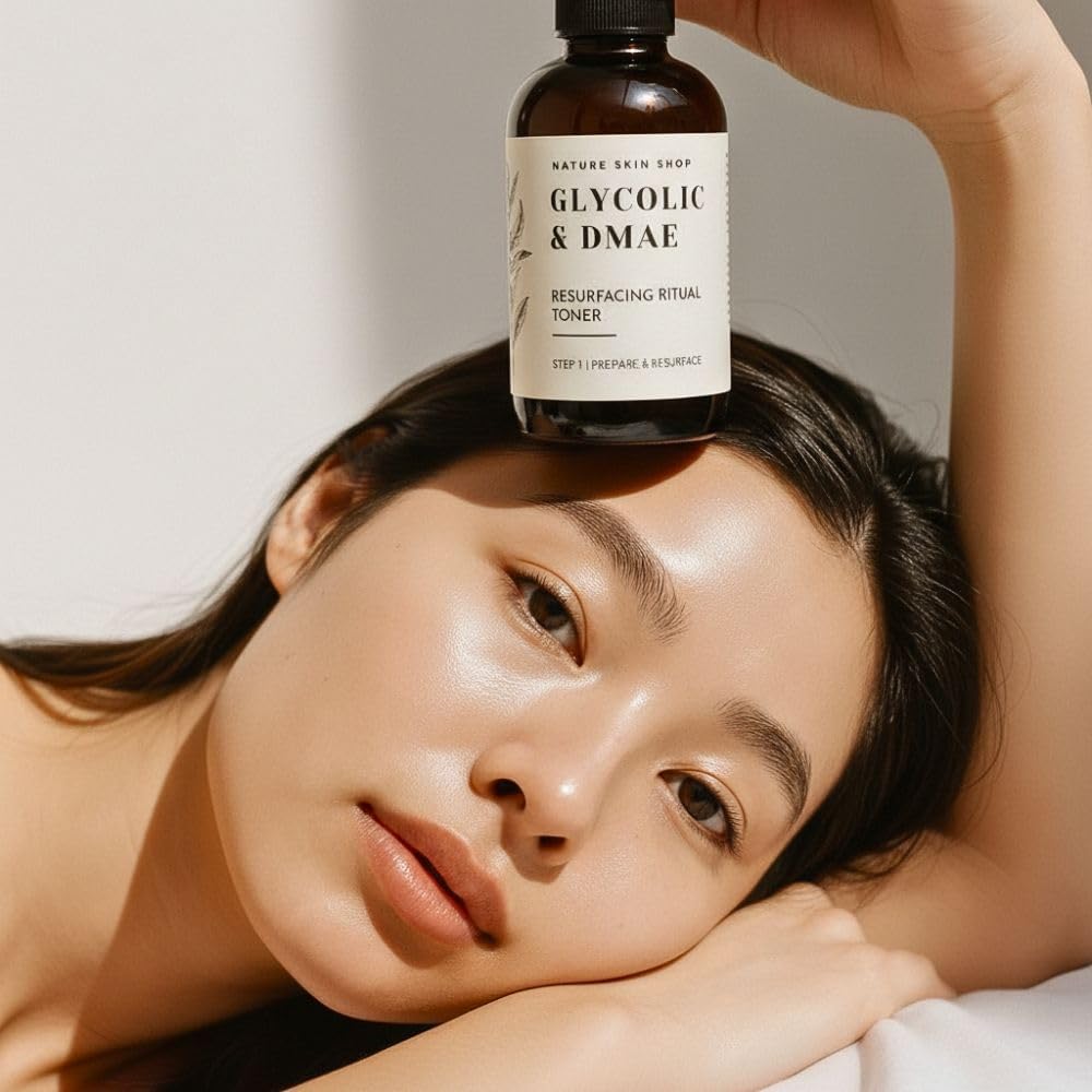 Nature Skin Shop 10% Glycolic Acid Toner with DMAE, Anti-Aging Face Exfoliant for Wrinkles, Fine Lines & Pores, Skin Tightening & Firming Astringent