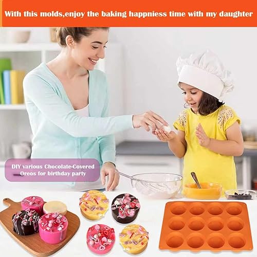 Miniatura 9 de 2 moldes de silicona para galletas de chocolate, molde redondo de silicona para hornear de 12 cavidades para Oreos cubiertos de chocolate, dulces,