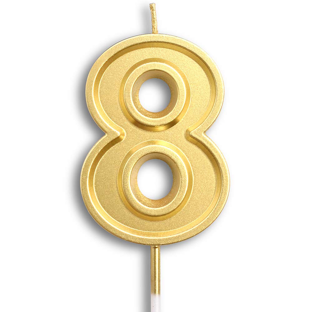 Dollet 2.75” Big Gold Birthday Candle Numbers 8 Cake Candle