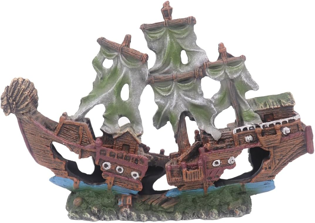 Ulifery Aquarium Boat Shipwreck Sunken Pirate Ship Resin Fish Tank Decorations Aircraft Carrier for Betta Super Large XXL for 55-75 Gallon Tank