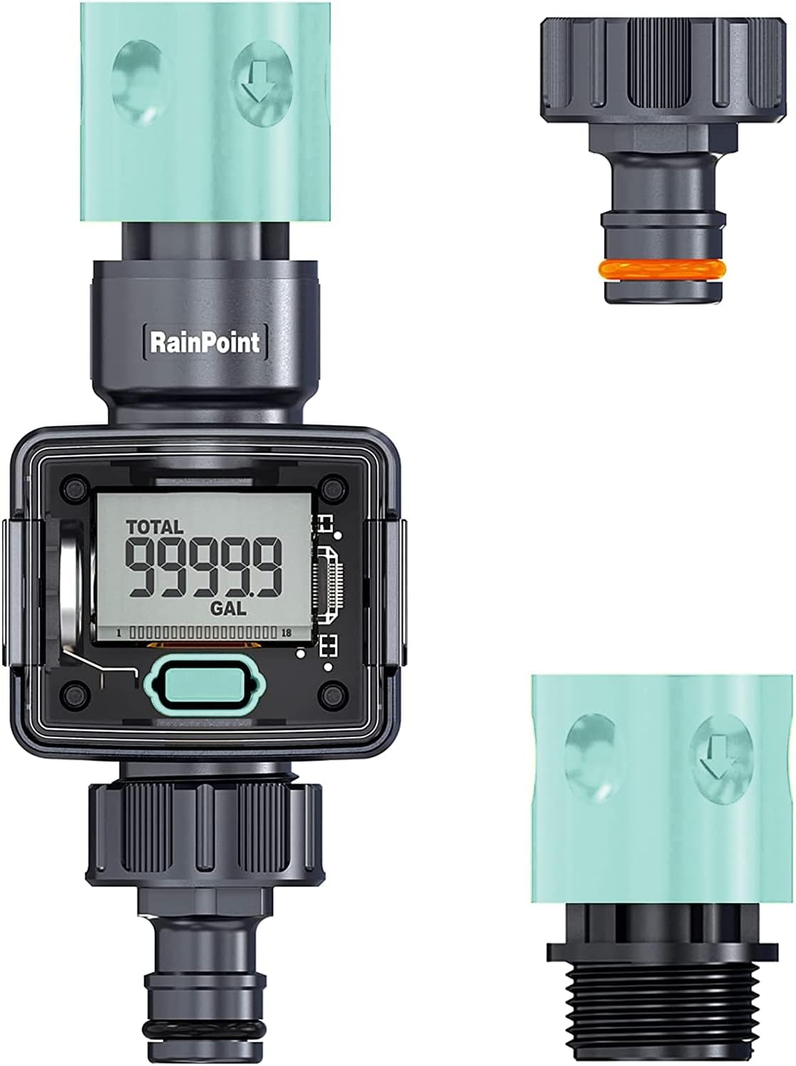 RAINPOINT Water Flow Meter, Water Meter for Garden Hose, Flow Meter to Meassure Gallon/Lliter Water Consumption, Ideal for Outdoor Garden Watering RV Tank Pool Filling(Blue-Grey)