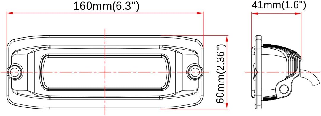 Raycharm 6.3" Flush-Mount Off-road LED Light Bar, 6000K Cool-White, 90° Wide Flood Beam, Reverse & Backup Light for Jeep, Truck, UTV, ATV, IP68 Waterproof/Shockproof, 12V/24V, 2-Pack