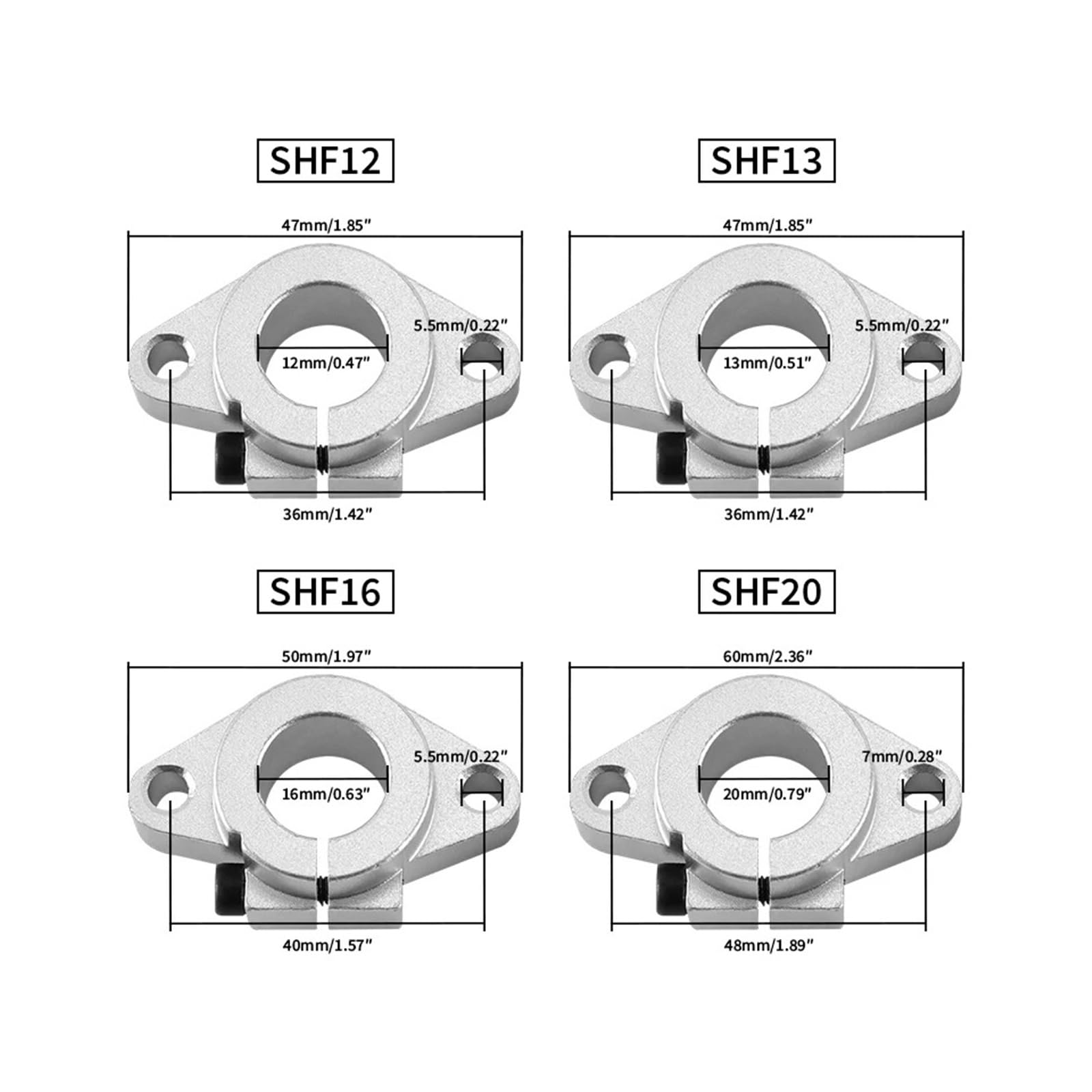 Support De En Alliage D'aluminium SK/SHF8/10/12/16/20/25/30/35/40/50/60, Roulement D'arbre Linéaire Horizontal Vertical 1/2/4 Pièces(2PCS,SK50)