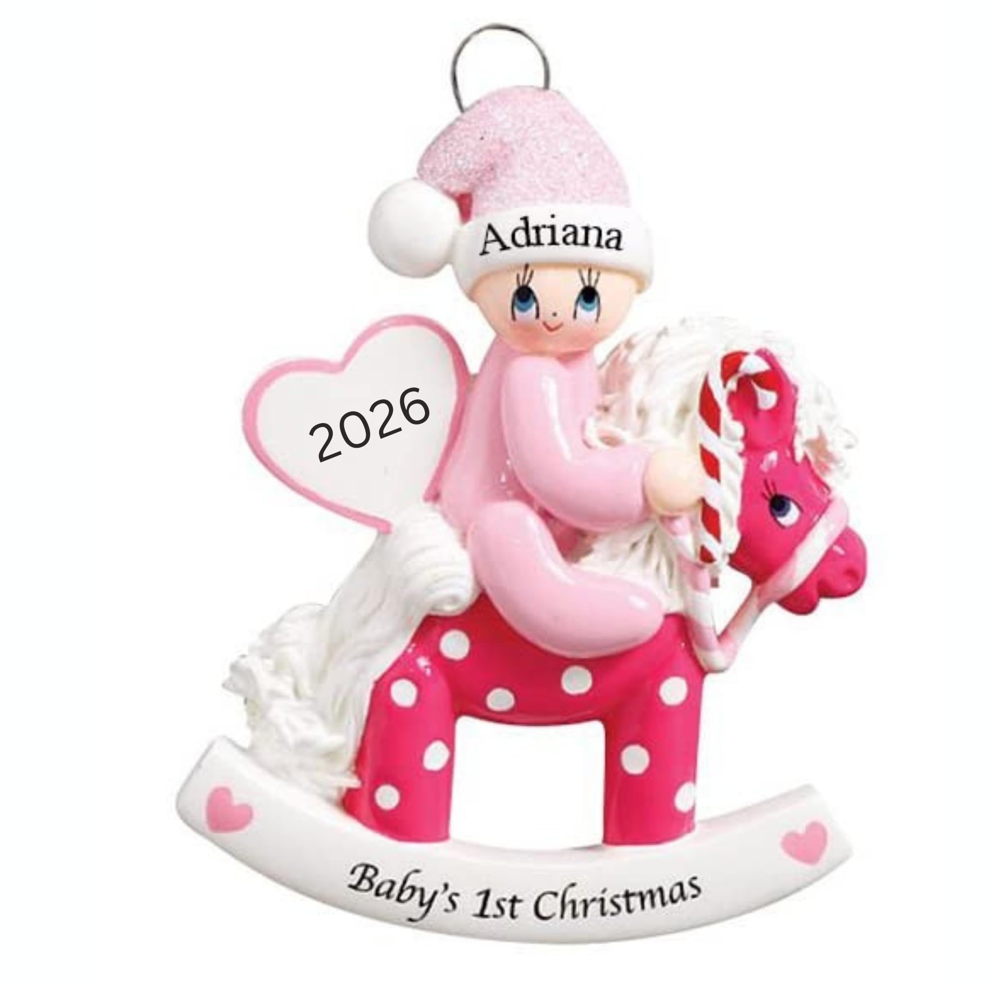 Personalised Baby’s First Christmas Girl Rocking Horse Xmas Tree Decoration Ornament 2026, Customised Rocking Horse Baby Girl Pink Newborn Keepsake Decoration, Custom Baby Boy 1st Xmas Decor