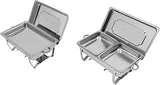 2pcs Komplettes Chafing Dish Buffet Set, 9L Edelstahl Warmhaltebehälter mit Halbgroßen Lebensmittelbehältern Speisenwärmer Set für Catering Buffet und Party (1/1+1/2 Tablett)