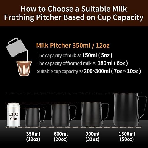 Miniatura 4 de Jarra de espuma de leche de 20 onzas  20.3 fl oz  Jarra de vapor watchget Espresso de acero inoxidable para espuma de leche, para capuchino, latte,