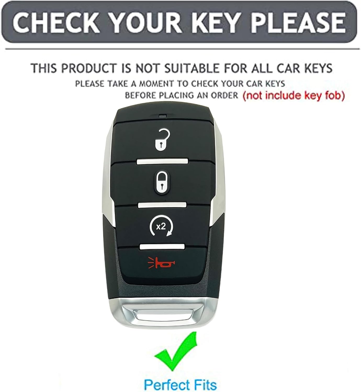 for Ram Key Fob Shell Keyless Entry Systems Fit for 2019-2024 Ram 1500 Smart Key Fob Cover Case (4 Buttons Black-Red)