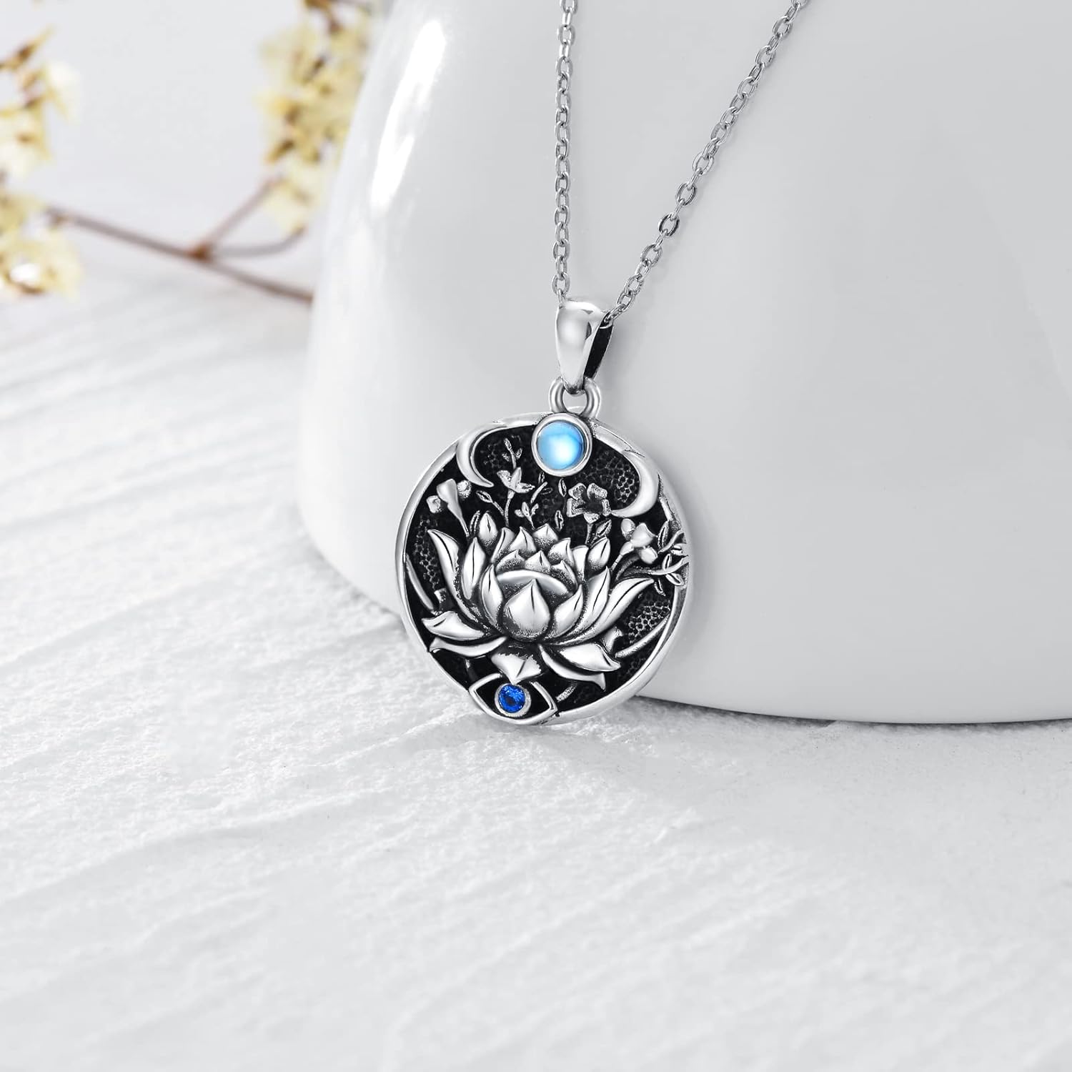 PROESS Lotus Evil Eye Necklace Sterling Silver Lotus Necklace Evil Eye Pendant Necklace Spiritual Protection Jewelry Gifts for Women Men for Birthday Christmas - Image 3