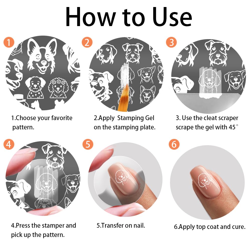 PH PandaHall 2 plantillas de arte con diseño de perros, diseño de perros, placa de sello de uñas de acero inoxidable, placa de imagen de uñas de perro, juego de plantillas para amantes de los perros