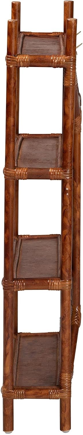 Bali & pari Basile 4-Tier Marbled Tortoise Rattan Wall Display Shelf - Decorative Floating Wicker Storage Organizer for Living Room, Bedroom, or Entryway