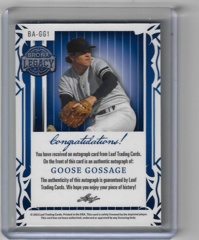 Goose Gossage Autographed & Serial Numbered #41/65 Leaf Bronx Legacy Collectible Baseball Card - 2023 Leaf Bronx Legacy Baseball Card #BA-GG1 (Yankees)