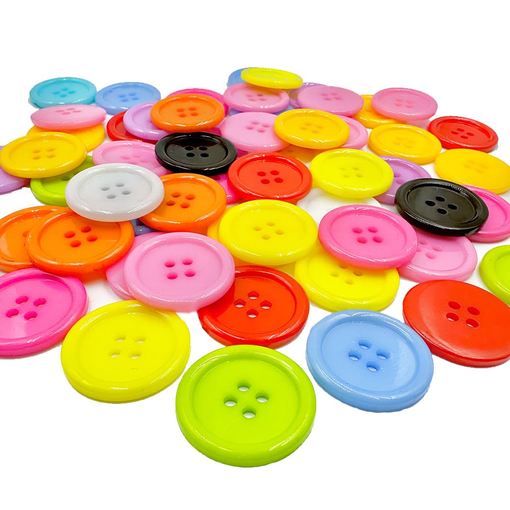 1 Inch Plastic Buttons for Sewing 25mm Mixed Colored Buttons 4 Holes Pack of 100 Crocheting Towels Sewing Buttons DIY Craft (Mixed Color, 1'')