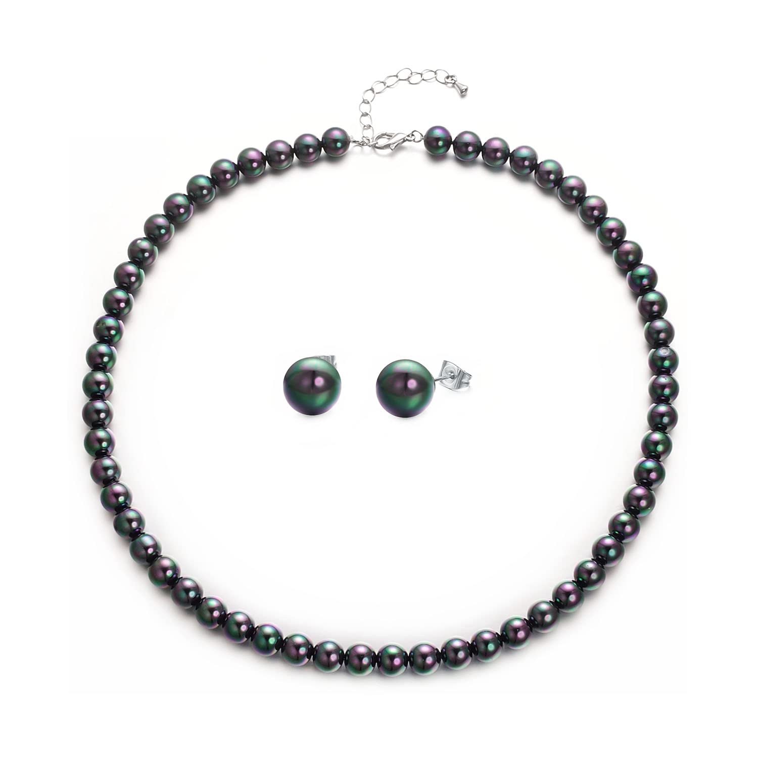 Collar de perlas sintéticas blancas y negras Aleasha para boda 7