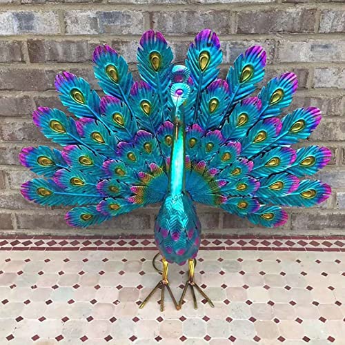 Peacock Statue Metal Peacock Outdoor Statue, 3D Garden Peacock Sculptures Yard Art, Indoor Outdoor Garden Statue Peacock Statues for Backyard Lawn Pool Porch Patio Decoration Blue