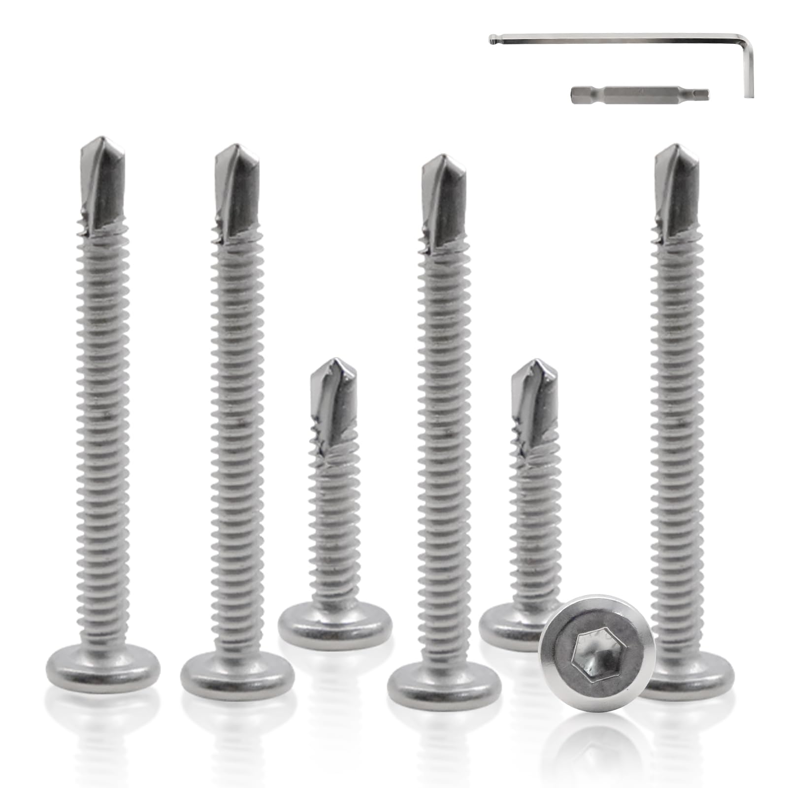 100 Pcs Self Tapping Screws M5.5x50mm/M5.5x25mm Metal Flat Head Hexagon Socket Screw with Hexagon Socket Drill Stainless Steel Self Drilling Screws for Wood Roofing Facade Fences Fixing