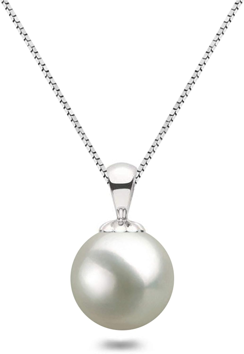 Japanese Freshwater Cultured Pearl Pendant Necklace AAAA Graded 6-14mm White Color Necklace Pendant with Sterling Silver Setting and Matching 16 or 18 Inch Chain - Orien Jewelry