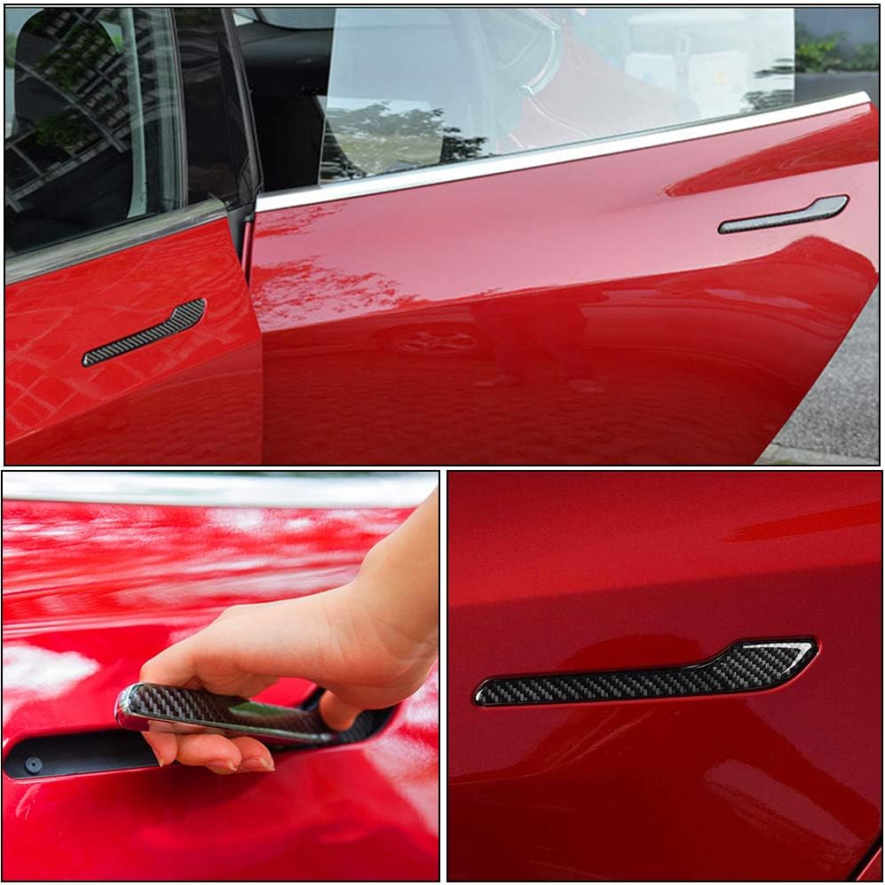 Door Handle Covers fits Tesla Model 3 Sedan 2016-2022 Factory Outlet Real Carbon Fiber CF Exterior Grab Bar Accessories