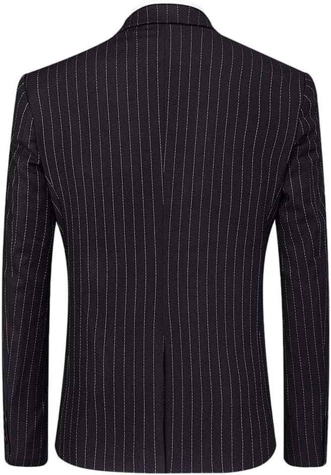 Mens 3 Piece Suit Formal Pinstripe Slim Fit Notched Lapel Dress Blazer Vest Trousers Set - Image 3