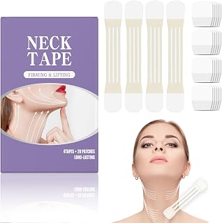 Neck Tape Lifting Invisible, Neck Wrinkle Patches,Hypoallergenic Neck Behind Lift Tape For All Skin Types (4 Elastic Bands + 20 Replacement Patches)(7IN)
