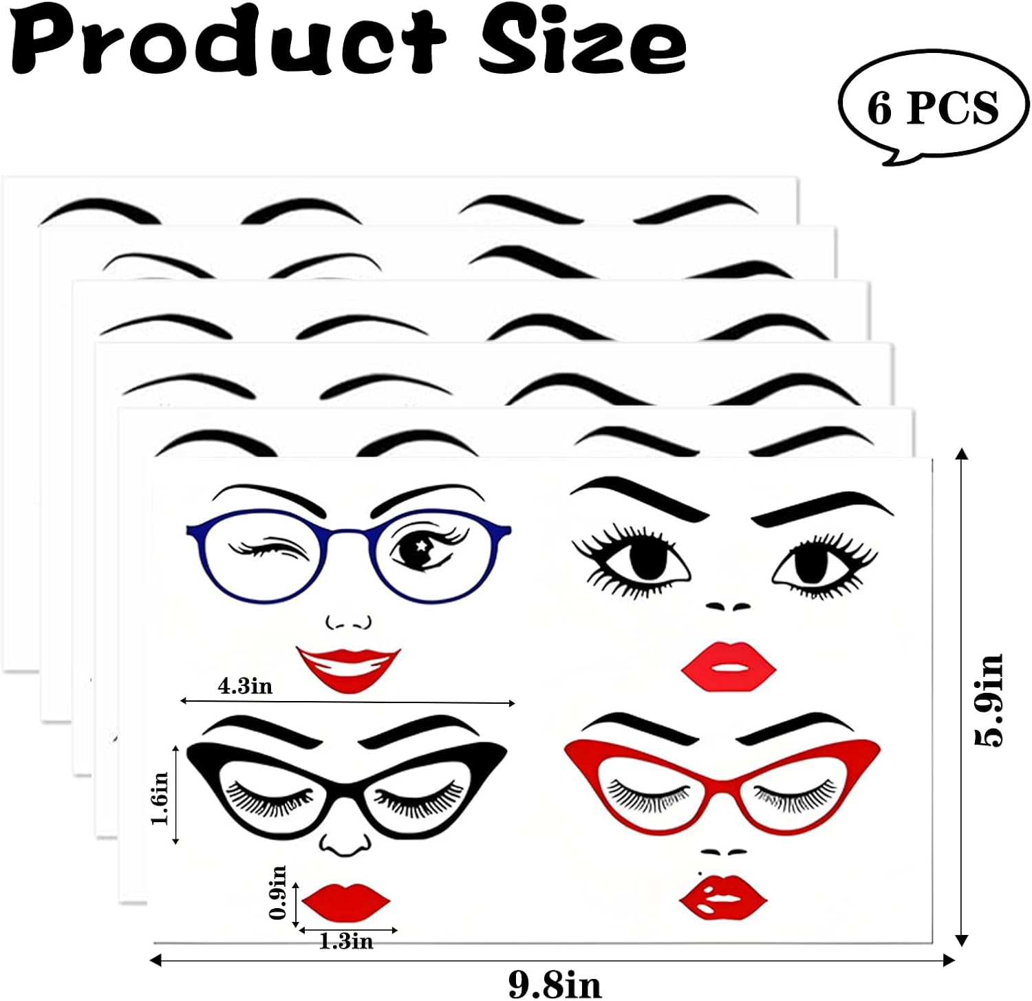 6 PCS Face Stickers for Women Featuring Lips Eyes Eyebrows Nose Mouth for DIY Crafts Holiday Party Supplies and Pot Decoration Stylish Face Stickers for Creative Projects