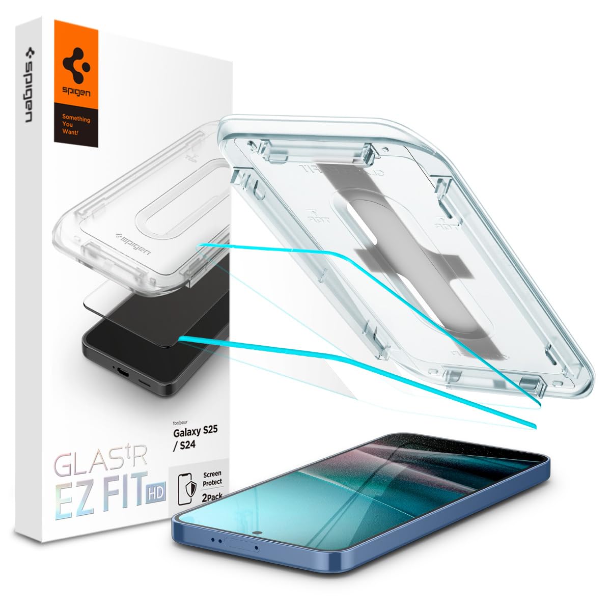 Spigen Galaxy S25 / S24 ile Uyumlu Kolay Kurulum Cam Ekran Koruyucu GLAS.tR EZ Fit HD (2 Adet) Şeffaf - AGL07440 (Spigen TR Garantili)